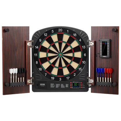 Electronic Dartboard Cabinet Set with LED Scoring – 13.5" Soft Tip, 40 Games 590 Variations, Retro Wood Cabinet, 1-8 Players
