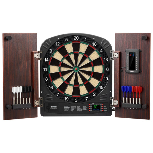 Electronic Dartboard Cabinet Set with LED Scoring – 13.5" Soft Tip, 40 Games 590 Variations, Retro Wood Cabinet, 1-8 Players