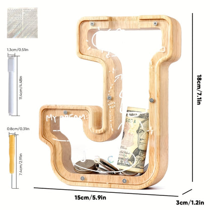 Alphabet Wooden Money Bank for Adults A to Z Letter Piggy Bank – Personalized Coin Bank Home Decor Craft Art Decoration