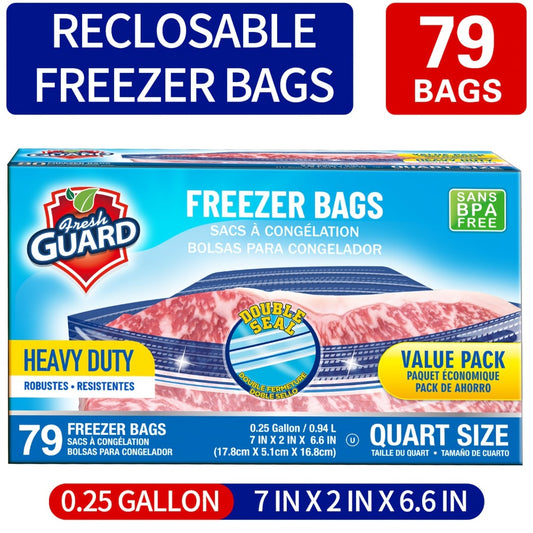 Freezer Storage Bags Resealable, Sturdy Bulk Food Storage Bags with Easy-Open Tabs for Freezer & Refrigerator