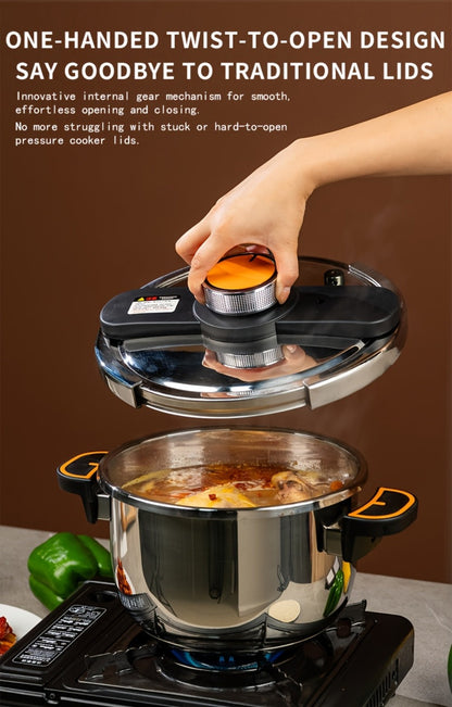 Pressure Cooker Stainless Steel with One-Twist Lock Lid, Induction & Gas Compatible Stew Pot in 1.32gal