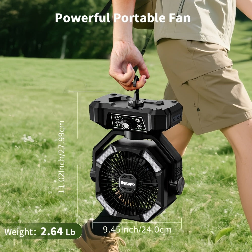 Camping Fan 20000mAh Dual Motor High-Velocity, 8-Speed Remote Control with 4 LED Lanterns and Tent Hook