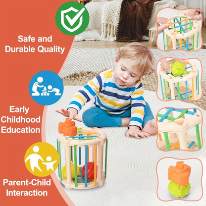 Sensory Stacking Toy Set 3-in-1 for Toddlers & Babies, Hand-Eye Coordination & Fine Motor Skills Activity Kit with Cloth Book