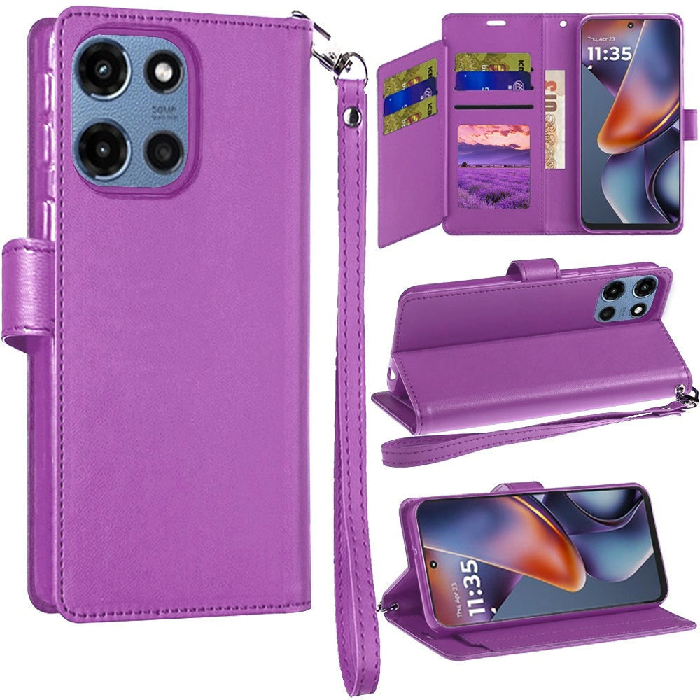 Moto G 5G 2025 Wallet Case PU Leather Folio with 5 Card Slots Cash Pocket Magnetic Closure Kickstand for Motorola Moto G 5G 2025