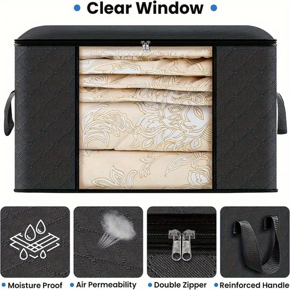 Large Capacity Storage Bags 4-Pack – 23.78 Gallon Foldable Closet Organizer Bins with Reinforced Handles for Clothing, Blankets, Comforters