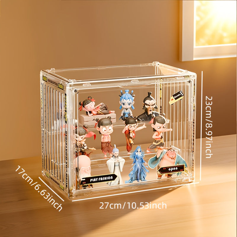 Acrylic Display Case for Figures 3 & 4 Tiers with Adjustable Dividers – Clear Dust-Proof Showcase Box with Magnetic Door for Collectibles