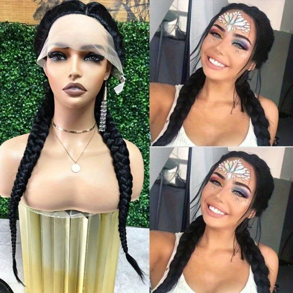 Lace Front Wig Braided Synthetic Style, 26-Inch 13x4 Front with Five Color Options and 250% Density
