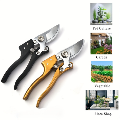 Bypass Pruning Shears with Curved Blade, Return Spring and Gold or Black Coated Handle Options