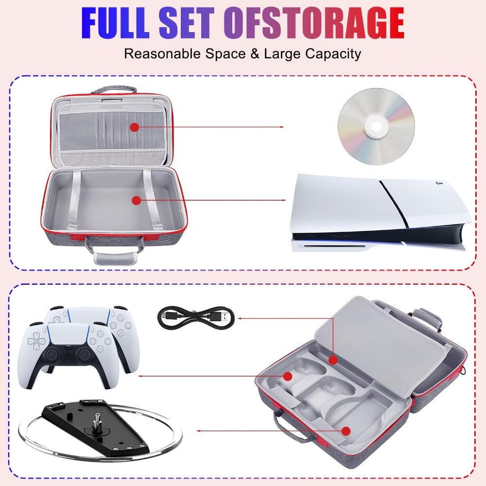 Structured Carrying Case Compatible with PS5 Slim Disc or Digital Consoles, Black or Gray with Shoulder Strap