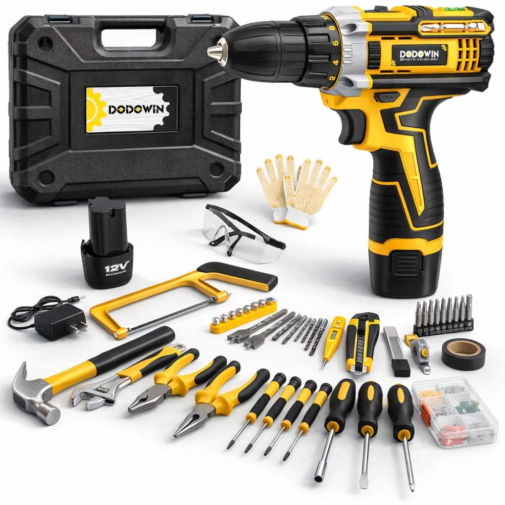 Cordless Impact Drill Set 12V / 21V Electric Drill Kit, 45Nm Torque, 2-Speed, Keyless Chuck, LED Light