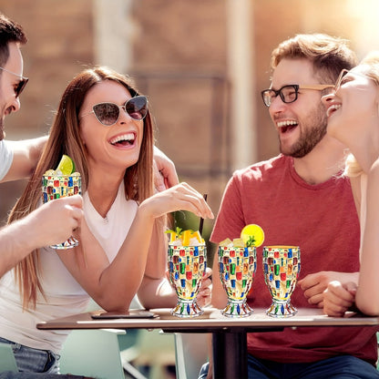 Footed Glass Drinkware Set, Color-Block Pattern Goblets in 4 or 8-Piece Options for Table and Party Service