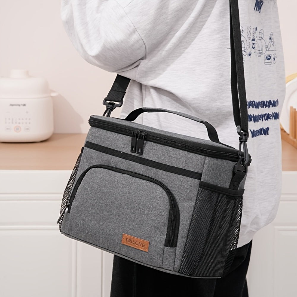 Insulated Lunch Bag with Adjustable Shoulder Strap – Leakproof Reusable Cooler Bag for Men Women Portable Fresh Keeper | Black Grey Blue |