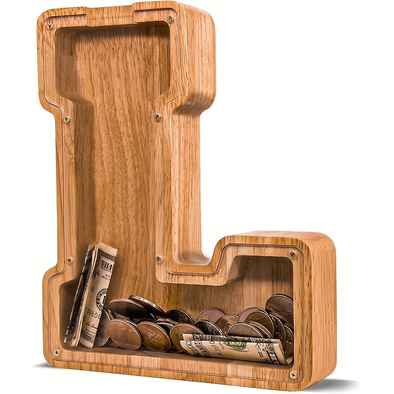 Wooden Letter Penny Bank – Alphabet Coin Bank Savings Box for Kids & Adults, Personalized Money Bank Birthday Gift