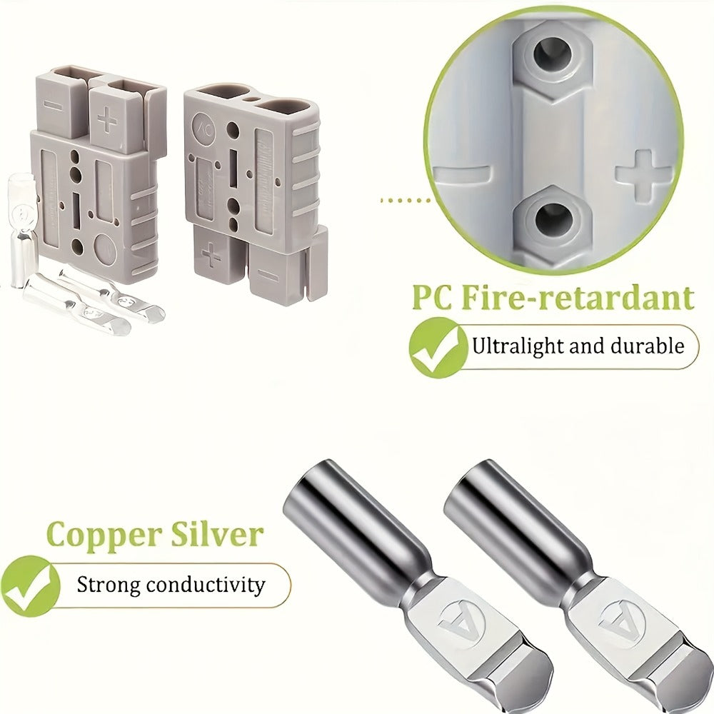 Ten-Pack 50-Amp Two-Pole Battery Disconnect Connector Set with Grey Housings and Terminal Contacts