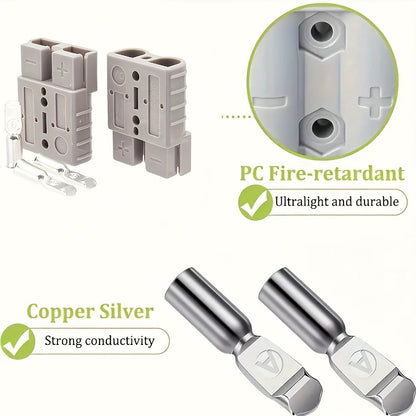 Ten-Pack 50-Amp Two-Pole Battery Disconnect Connector Set with Grey Housings and Terminal Contacts