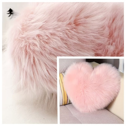 Heart Shaped Plush Pillow Cover Faux Wool Fluffy Cushion Cover for Sofa Bed Chair Car – Valentine's Day Decor Throw Pillowcase 17" Soft