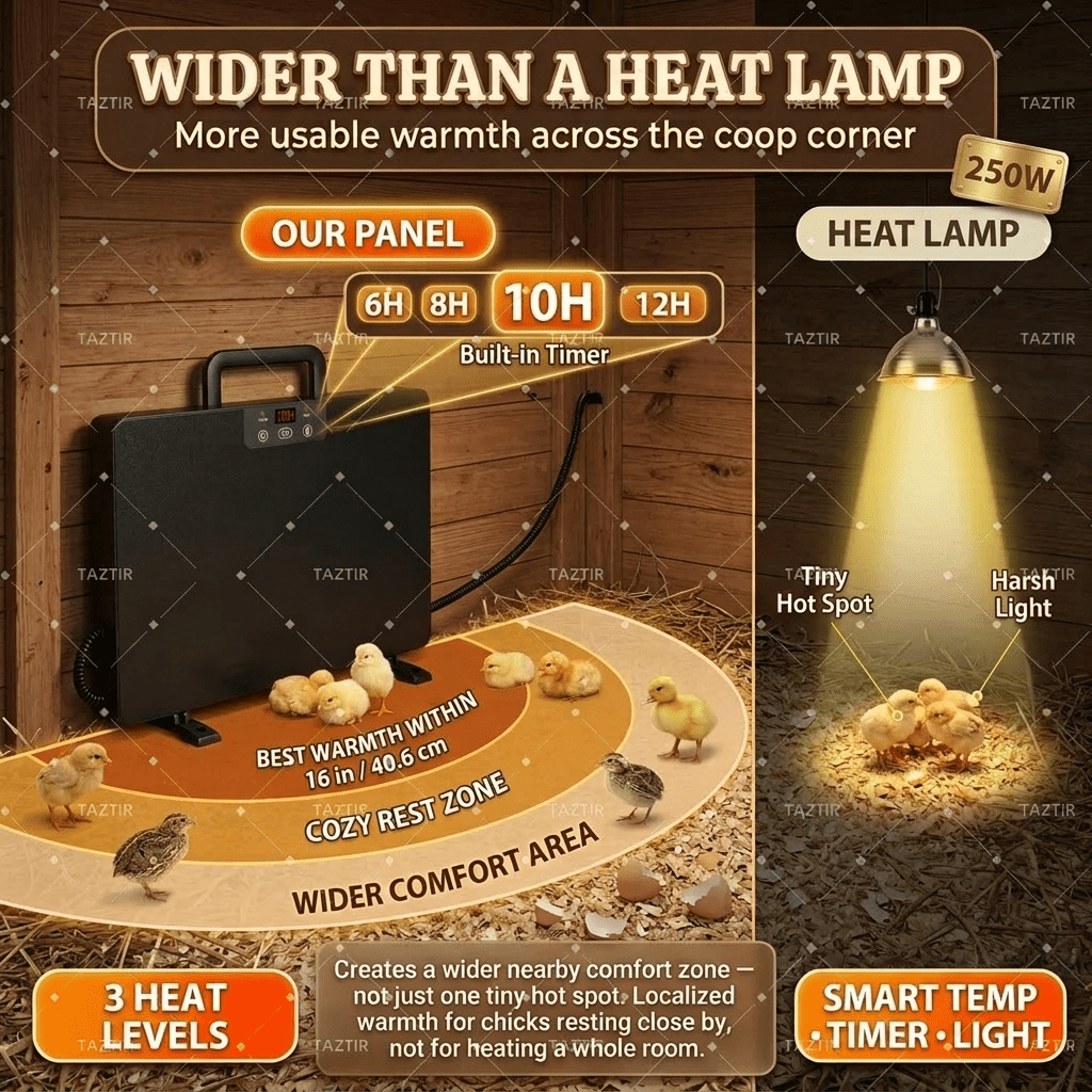 Brooder Heater, Chick Duck Quail 3 Heat Levels Timer Digital Display for Garden, Patio and Yard Use