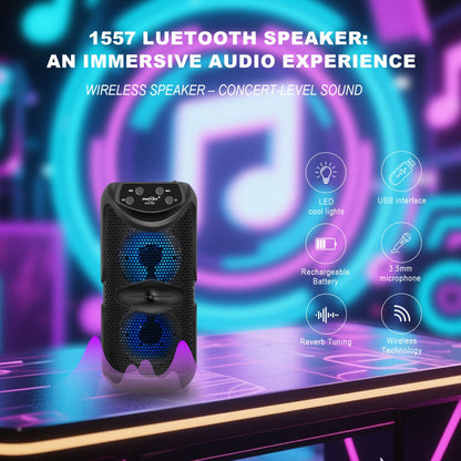 Outdoor Bluetooth 5.3 Speaker Mini with LED Light, TWS Stereo Pairing, TF Card Slot & Extended Battery