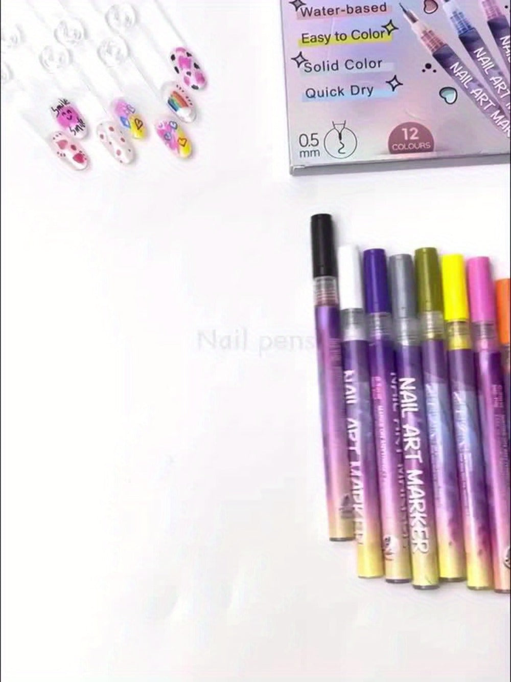 Nail Art Pens 24-Color Water-Based Marker Set with 0.5mm Fine Tips in a Boxed Multicolor Tray