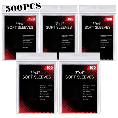 Five-Pack Clear Trading Card Sleeve Set with 100 Soft Sleeves per Pack in Standard 3 x 4-Inch Size