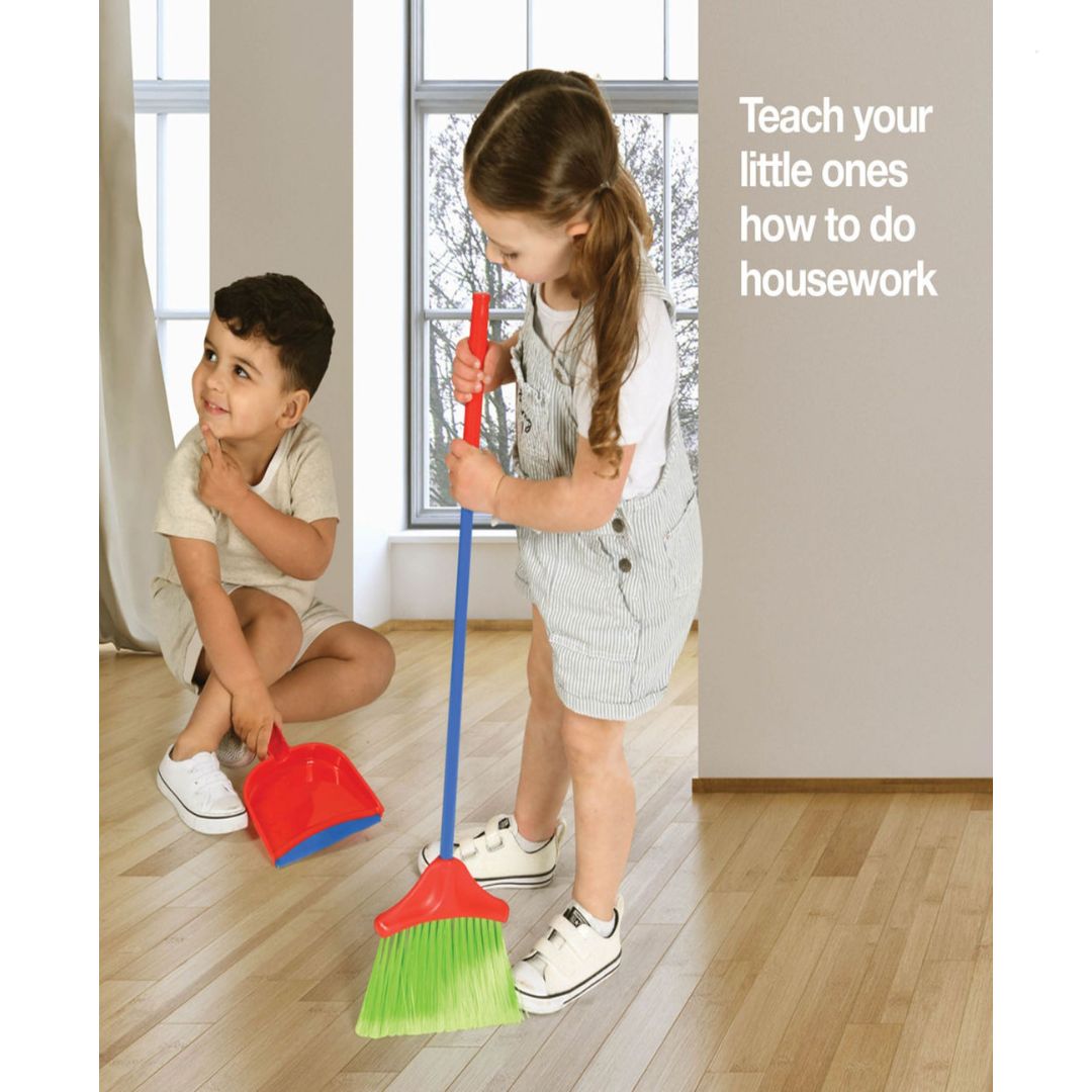 Kids Cleaning Set 4 Piece Toy Broom Mop Brush Dustpan, Pretend Play Housekeeping Kit for Toddlers Boys Girls