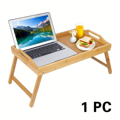 Bamboo Bed Tray Table with Folding Legs & Handles, Breakfast Sofa Lap Desk, 19.32" x 11.83", Natural Bamboo