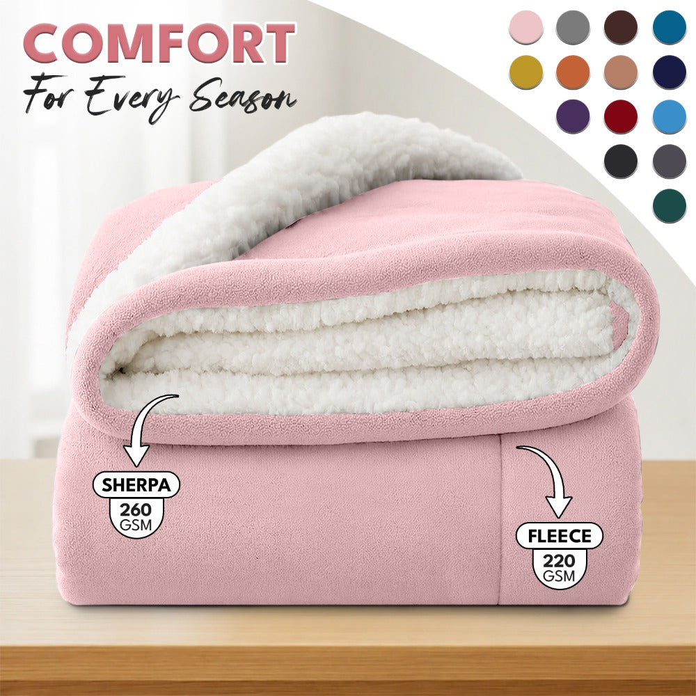 Sherpa Flannel Blanket, Double-Layer Ultra Throw for Bed, Sofa & Bedroom Decor, Better Sleep, 14 Colors
