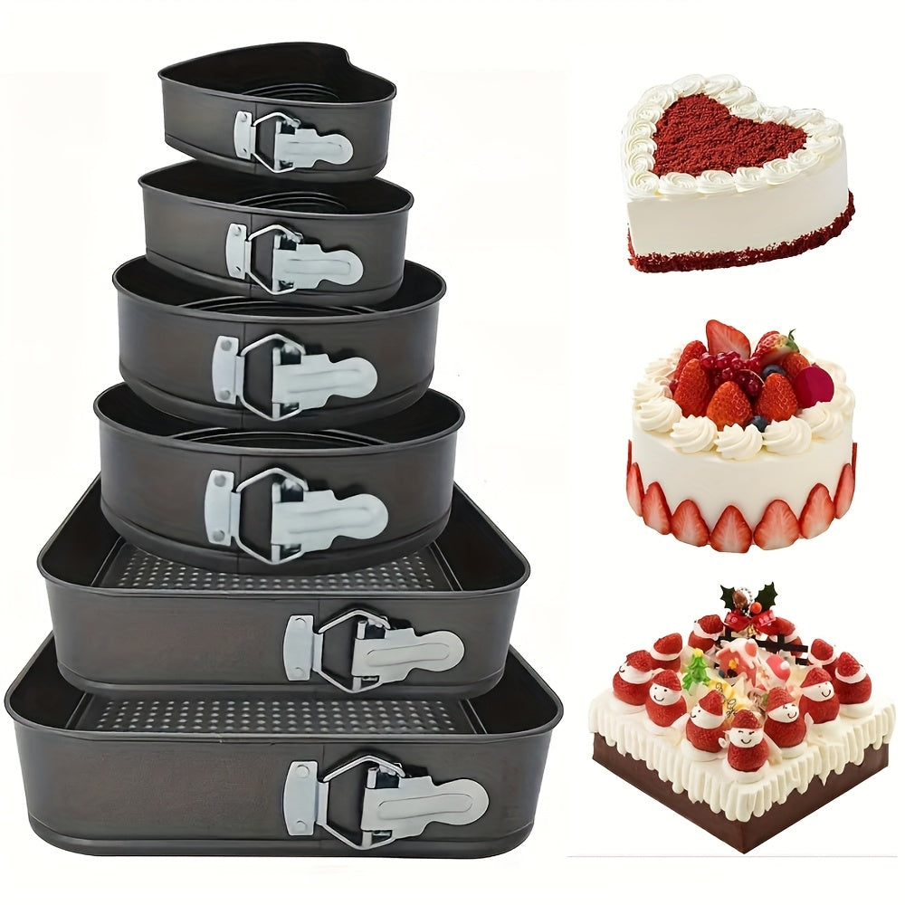 Springform Cake Pan Set 6pcs 7 8 9 10 11 Inch Heart Round Square Nonstick Removable Bottom for Entryways, Bedrooms and Living Spaces