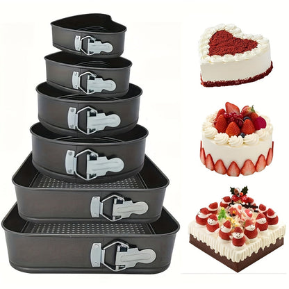 Springform Cake Pan Set 6pcs 7 8 9 10 11 Inch Heart Round Square Nonstick Removable Bottom for Entryways, Bedrooms and Living Spaces
