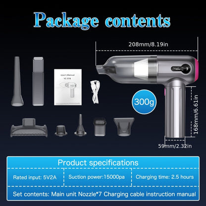 Cordless Car Vacuum Cleaner USB Rechargeable, Powerful Handheld Vacuum with Blow & Suction, Multiple Accessories for Car