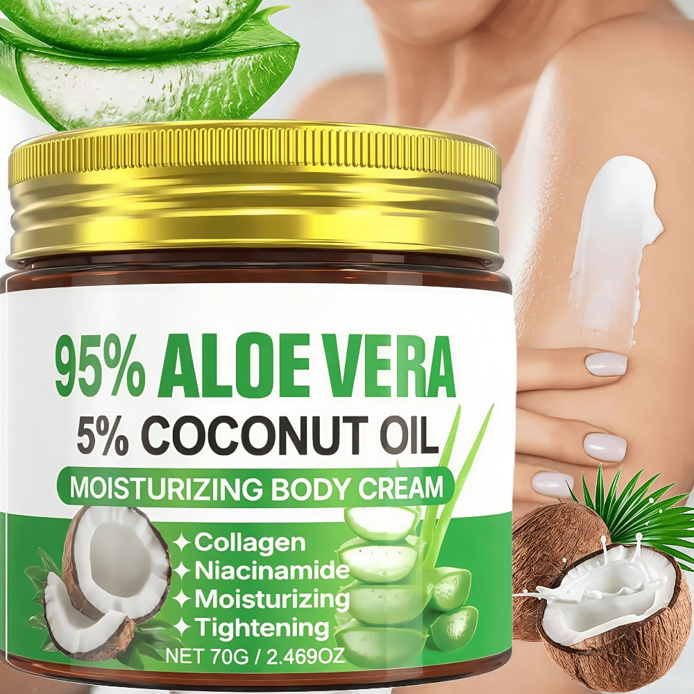Aloe Vera Collagen Face Cream, Two Jar Set with Hyaluronic Acid and Coconut Oil for Daily Moisture