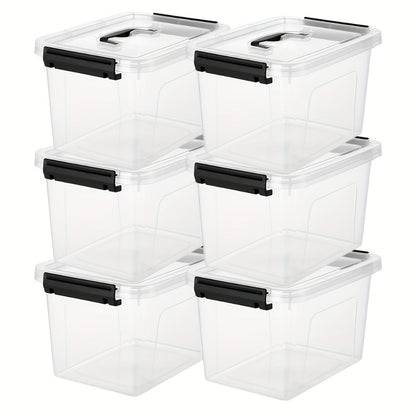 6-Pack Clear Storage Bins with Lids & Latch Handle, Stackable Plastic Containers 6-Liter