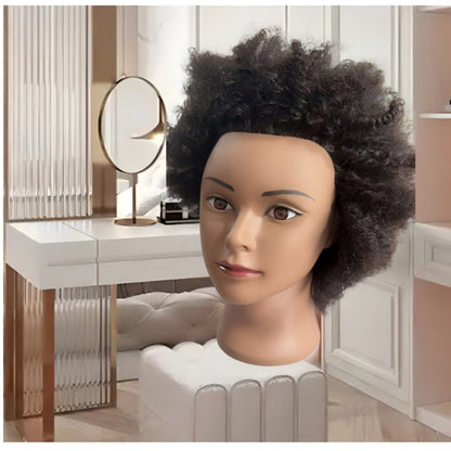 Mannequin Head Human Hair Afro Curly with Clamp Cosmetology Practice Training Head for Hairdresser Braiding Styling Cutting 4 Styles Natural