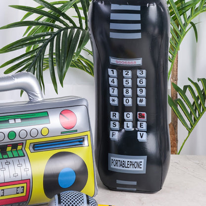 Inflatable Party Props 3 Pcs Blow Up Boombox Microphone & Retro Phone – 80s Hip Hop Theme Birthday Decorations for Graduation