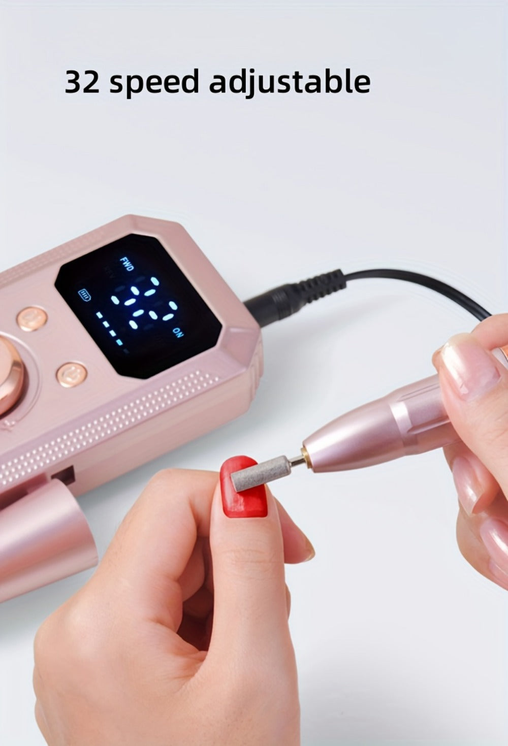 Electric Nail Drill Rechargeable Kit with Display, 11 Grinding Heads, 20 Sanding Rings and Three Colors