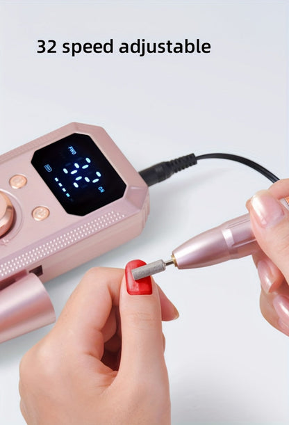 Electric Nail Drill Rechargeable Kit with Display, 11 Grinding Heads, 20 Sanding Rings and Three Colors