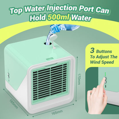 Portable Mini Air Conditioner Fan, Personal Evaporative Cooler with 3-Speed Settings & Timer, Quiet Desktop Cooling Fan for Room