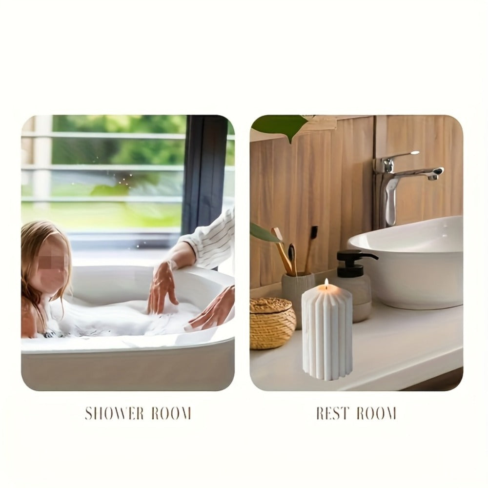 White Ribbed Soy Wax Pillar Candle Pair with Two Matched Sizes or One-of-Each Mixed-Size Option