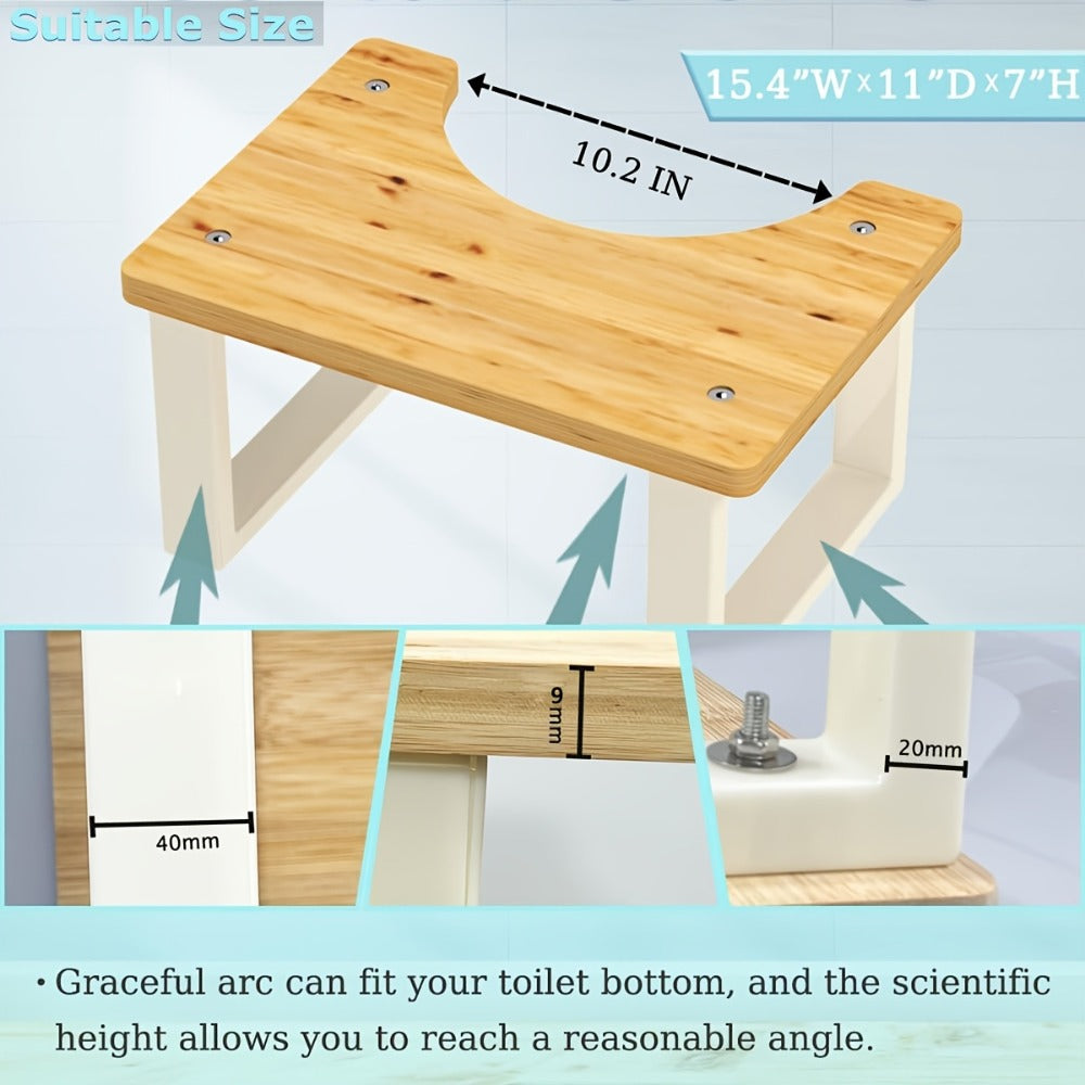 Squat Toilet Stool with Bamboo Surface - Bathroom Foot Rest for Adults, Wide Stable Base, 7-Inch Height