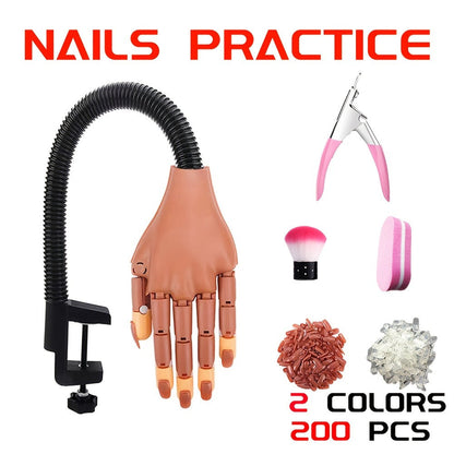 Nail Practice Hand Kit for Acrylic Nails Flexible Training Hand with 200pcs Replacement Nail Pads Clippers