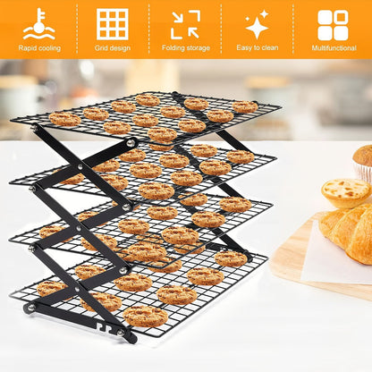 Foldable Cooling Rack Set, Stackable Oven Cookie Cake Drying Rack with Free Baking Tools (Silicone Spatula
