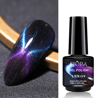 Magnetic Cat Eye Gel Nail Polish 9D Holographic Rainbow Glitter Blue & Purple – LED UV Soak-Off Gel Polish Paraben-Free Water-Based Formula