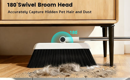 Broom and Dustpan Set with Long Handle - 2-in-1 3-in-1 4-in-1 Foldable Broom Dustpan Combo with Floor Brush for Home Office Dorm Room