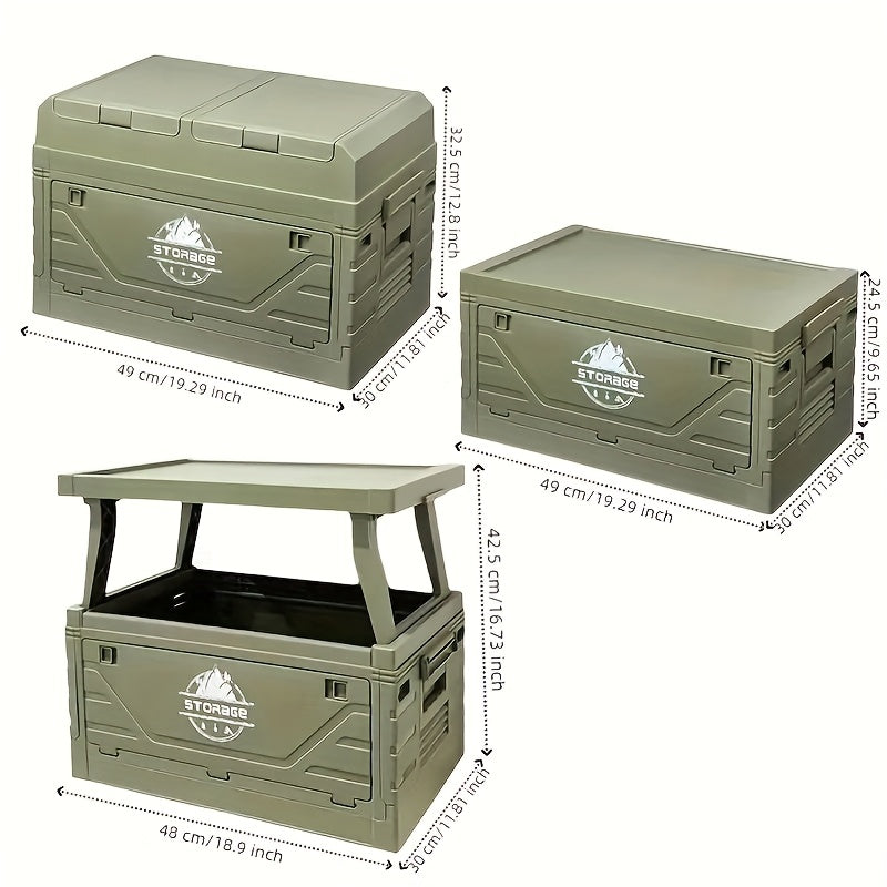 Army-Green Outdoor Storage Box with Flat Cover, Lift-Up Desktop or Front-Access Box Lid Options