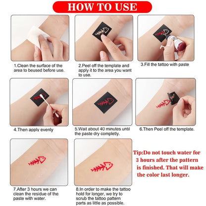 Fake Freckles Jagua Gel Kit Semi-Permanent Temporary Tattoo Ink, 3 Brown & Red Ink Bottles, 6 Stencils &