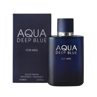 Eau de Toilette Aqua Deep Blue for Men 100ml Spray in Matte Navy Bottle with Matching Boxed Presentation