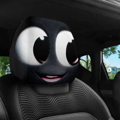 Car Seat Covers 2-Piece Black-and-White Cartoon Face Print for Front Seats with Slip-On Design