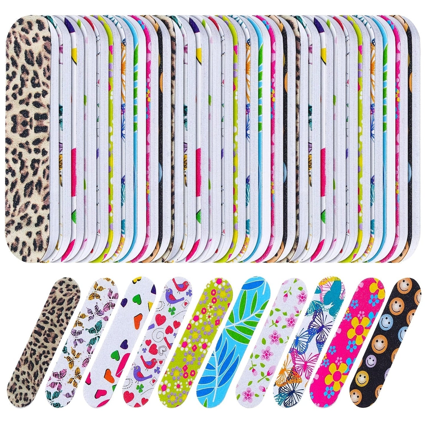 Nail Files Bulk 150 Pack Double Sided Emery Board Colorful Floral Oval Shape Disposable Nail File Set for Nail Shaping Smoothing Home