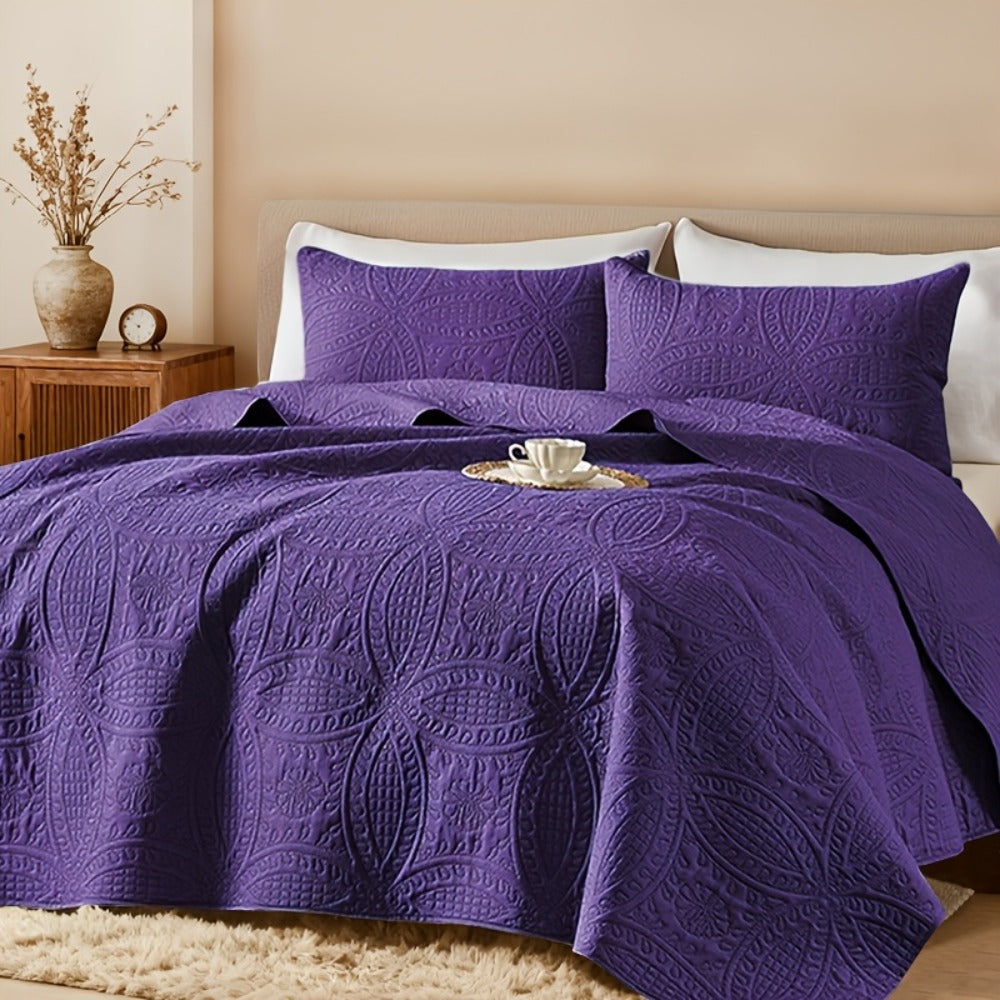 Quilt Coverlet Set 2-3 Piece Lightweight Microfiber Bedspread Coin Pattern Soft Skin-Friendly Anti-Allergy Machine Washable Twin Full Queen