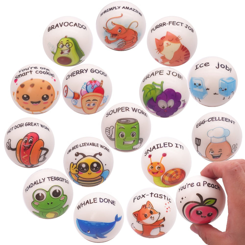 Motivational Animal Squeeze Stress Balls 24 Pack, 1.18 Inch TPU Sensory Balls with Inspirational Quotes